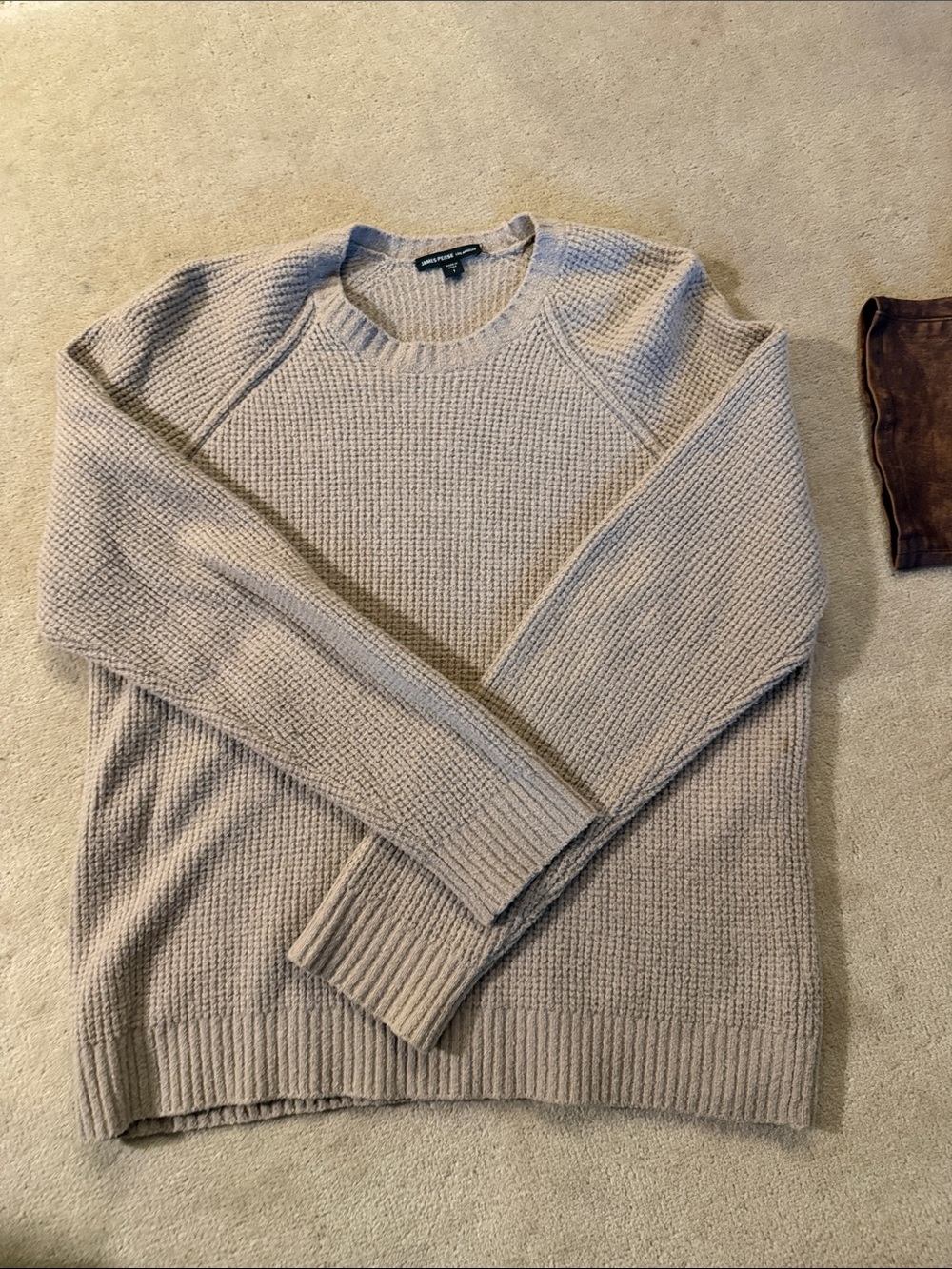 James Perse Crewneck Waffle Knit Sweater - Light Beige